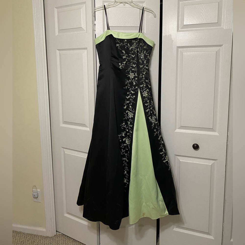 Black and light green prom dress.